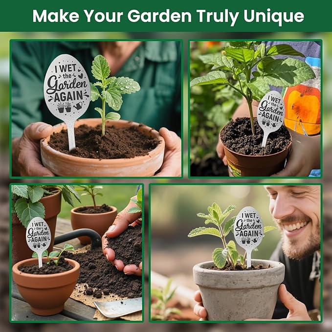 CUTHOLLOW Plant Marker I Wet The Garden Again, 2pc Metal Spoon Labels for Outdoor Waterproof - Friendship Gifts for Gardeners Woman, Decorative Plant Tags