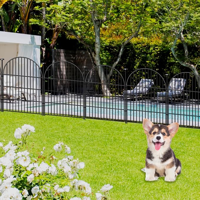 Tall Garden Fence with Gate, 4 Panels Fences for Dogs Outside, 40 in(H)x8.8 Ft(L) No Dig Animal Barrier Garden Fencing, Rustproof Metal Wire Temporary Rabbit Dog Fence for Yard Patio Outdoor