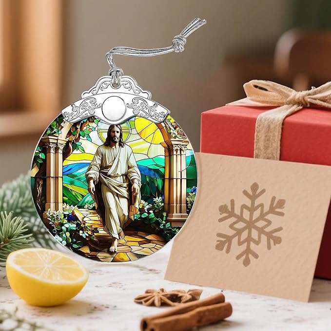 Jesus Stained Glass Christmas Decorations - Religious Christmas Ornaments | Christian Home Decor | Holiday Ornaments – Religious Gifts | Christian Gifts | Lord Jesus Gift for Easter or Xmas