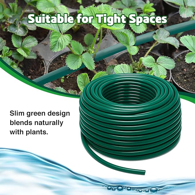 Bonviee 100FT 1/4 inch Blank Distribution Tubing Drip Irrigation Hose Garden Watering Tube Line for Small garden irrigation system-Green