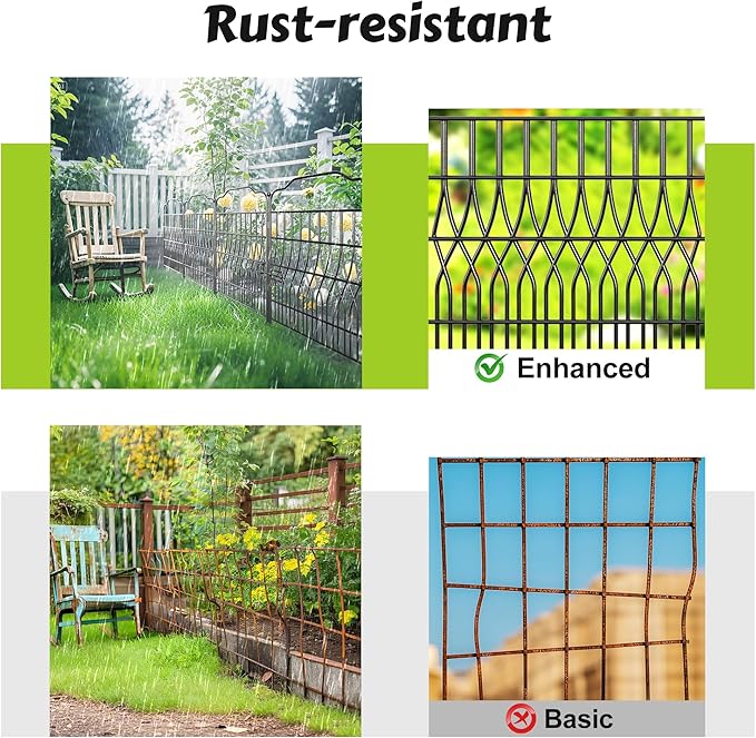 Bepatio 10 Panels Tall Garden Fence with Latch, 40in (H) x 23.1ft (L) Dog Fence Outdoor for Yard, Arc Metal Fencing Panels, Animal Barrier Fencing for Outdoor, Patio, Flower Bed