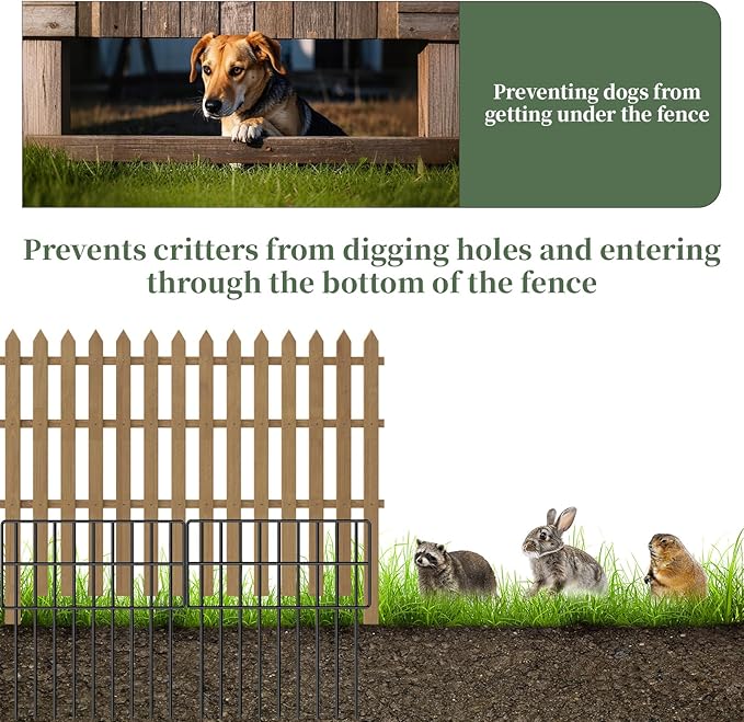 30 Panels Garden Animal Barrier Fence, 32.5ft(L) x 12in(H) No Dig Decorative Fence, 1.2in Spike Spacing Rustproof Metal Garden Fence Border for Dogs Rabbits, Bottom Blocker for Outdoor Yard