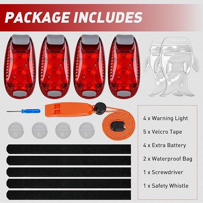 Nilight LED Safety Light 4PCS Red Marine Navigation Bike Tail Lights Three Modes Waterproof Reflective Gear Clip On Flash Strobe Indicator Lamp for Night Boating Fishing Cycling Jogging