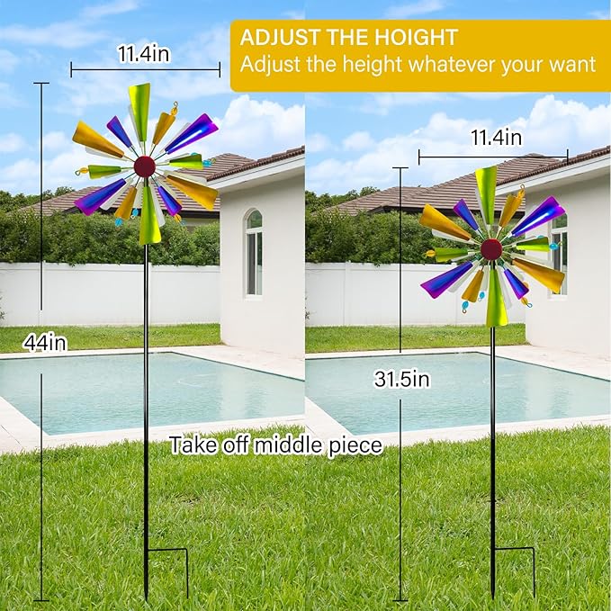 45" Rainbow Wind Spinners for Yard and Garden, Double Layered Metal Kinetic Wind Spinner Outdoor Decor, Wind Sculpture Yard Art Decorations for Patio, Lawn & Garden