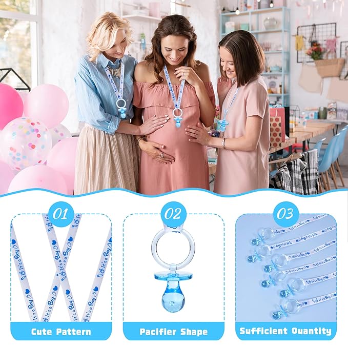 72 Cute Pacifier Necklaces for Boys & Girls - Acrylic Pacifier Necklace Set for Baby Shower Favors, Gender Reveal Party, Table Scatter or Necklace Game (Blue)