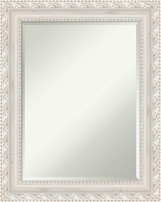 Amanti Art White Bathroom Mirror for Over Sink, 30x24 Opera Off White Rectangle Vanity Mirror, Medium Traditional Wood Frame, Hangs Horizonally and Vertically, Bathroom Wall Decor, Beveled Edge
