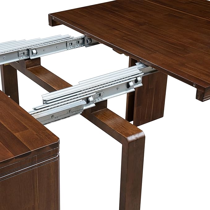 X07DA-B08-32 - 9 Pieces Dining Table Set contains an Extendable Rectangle Kitchen Table, 7 Polyester Fabric Dining Chairs and 1 Modern Bench, 39x120 Inch, Antique Walnut