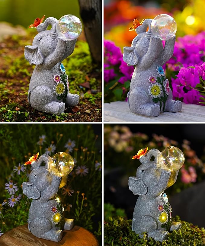 Nacome Solar Elephant Outdoor Statues for Garden: Outside Decor with Blow Bubbles Ball Lights Clearance for Yard Art Lawn Ornaments Porch Patio Balcony Home - Birthday Gifts for Grandma Mom Women