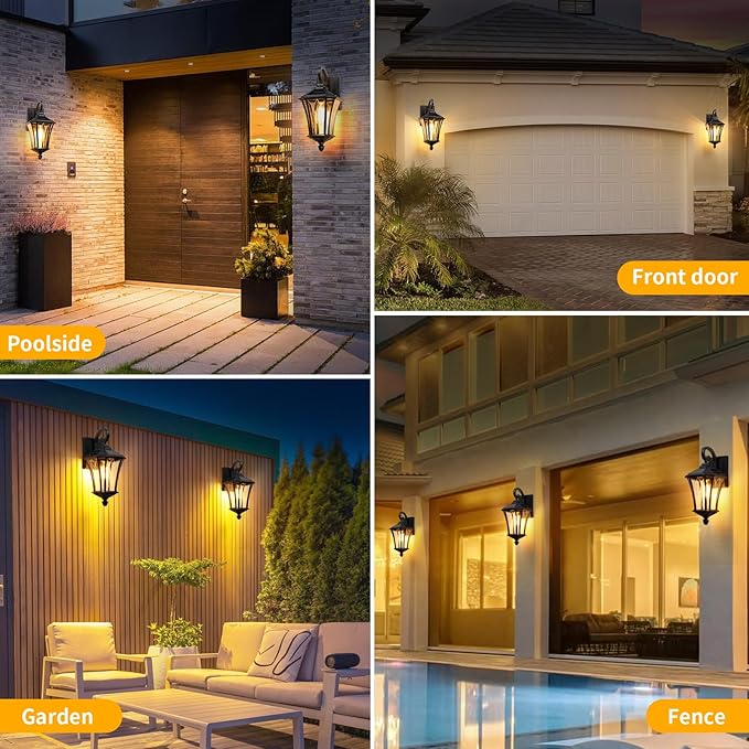 YSN 16" Solar Wall Lights Outdoor, Dusk to Dawn Exterior Lighting Fixtures, Black Solar Porch Lights Outdoor Sconce Lights, Waterproof Outside Light for House Porch Garage Yard, 1 Pack
