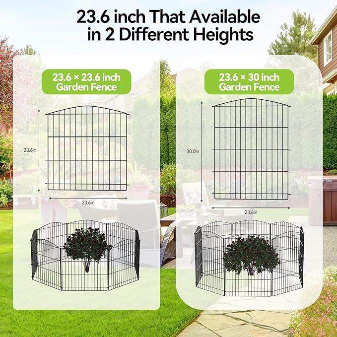 INJOPEXI Decorative Garden Fence 12 Panels 23.6ft (L)×30in (H) Garden Fences with 12 Panels Rustproof Metal Wire No Dig Animal Barrier Fencing Rabbit Dog Fence for Yard Patio Outdoor - Without Gate