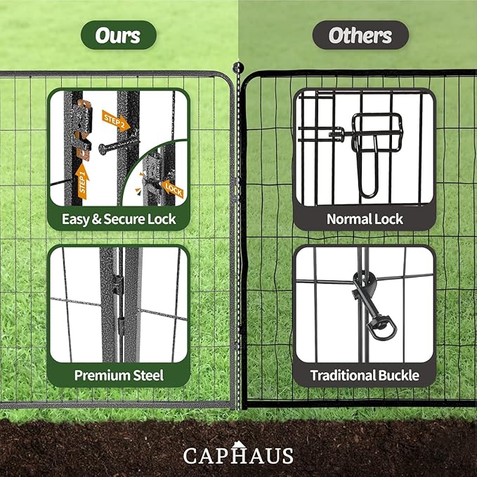 CAPHAUS Decorative Garden Fence, 24 Inch x 21 FT Heavy Duty Iron Fencing Landscape Patio Flower Bed Animal Barrier Border Edging Section, Panel Decor, Folding Wire Fence for Yard for Dog Outdoor