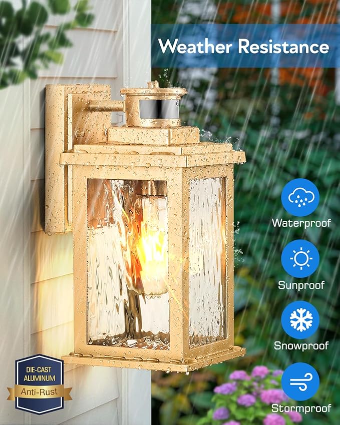 VIANIS Motion Sensor Porch Lights, Outdoor Light Fixtures Wall Mount Dusk to Dawn, Gold Waterproof Exterior Lights for House, Outdoor Wall Lights for House, Doorway, Patio, Anti-Rust