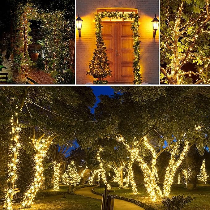 Joomer Solar Christmas Lights Outdoor, 2 Pack Total 144FT 400 LED 8 Modes Waterproof Solar Christmas Lights for Christmas Decoration (Warm White)