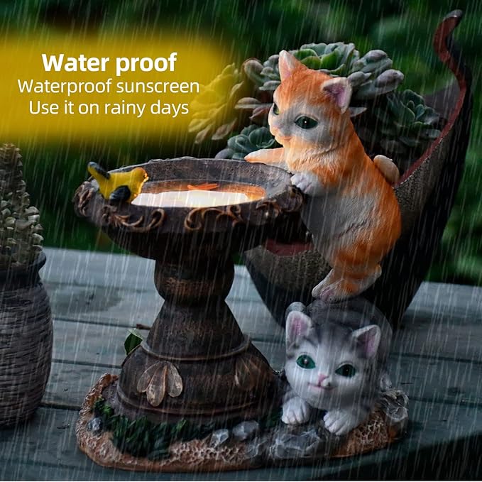 Cat Garden Figurines Outdoor Decor Solar Statue with LED Lights for Patio Lawn Yard Art Decoration Housewarming Garden Gift