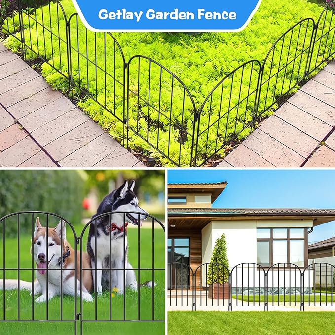 Decorative Garden Fence 24 Pack Black,24 Ft (L) X 24 in (H) Animal Barrier Fences for Small Dog, Garden Fencing Border, Arched Rustproof Metal Fence Outdoor Flower Bed Landscape Decor