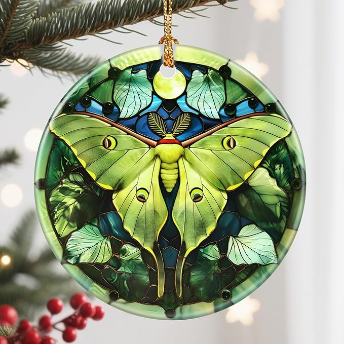 Christmas Ornament, Christmas Decoration, Ceramic-Style Luna Moth Ornament, Heirloom Keepsakes, Holiday Ornaments, Holiday Presents, Unique Xmas Gifts, Gift Exchange Ornaments, Gift Idea