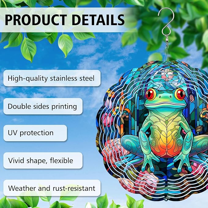Frog Yard and Garden Wind Spinner, Unique 3D Hanging Frog Wind Spinner