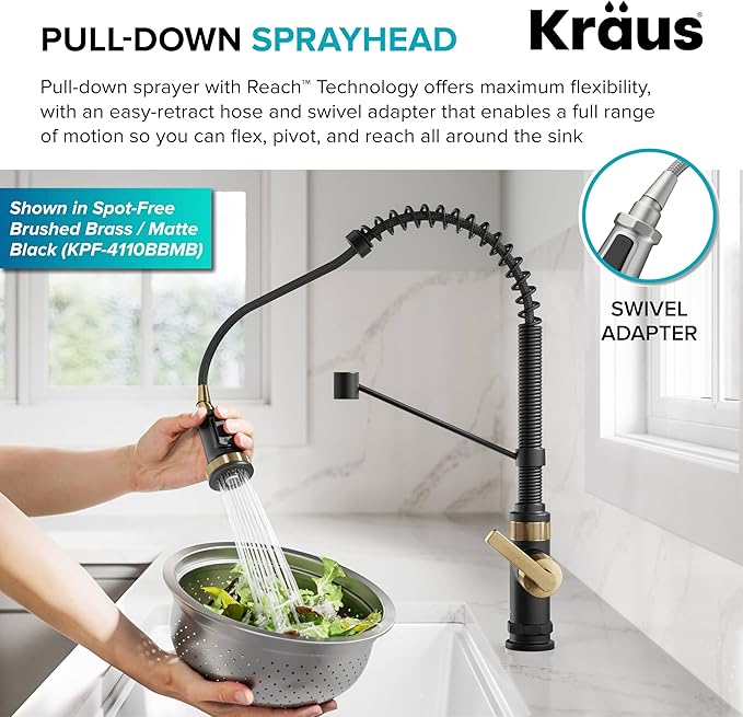 KRAUS Allyn Commercial Style 2-Function Single Handle Pull Down Kitchen Faucet in Spot-Free Stainless Steel, KPF-4110SFS