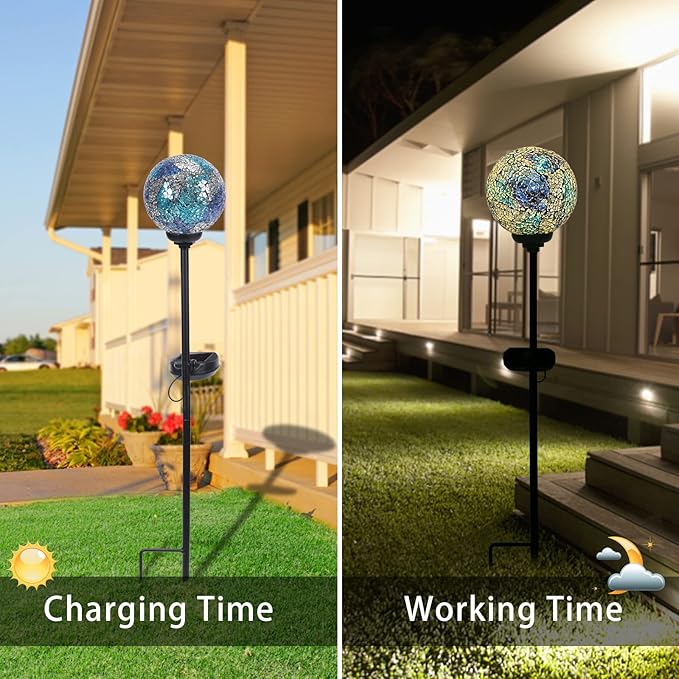 VCUTEKA Solar Lights - Outdoor Decorative Mosaic Solar Garden Light Waterpoof LED Pathway Stake Light for Landscape Lawn Patio Yard Decoration, 1 Pack