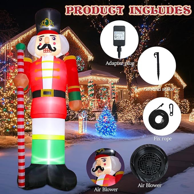 Bshine Giant Christmas Inflatable Outdoor Decorations, 12FT Nutcracker Soldier Christmas Blower Up with Lighted Holiday Large Yard Inflatables Decorations for Xmas Home Garden Lawn Decorations