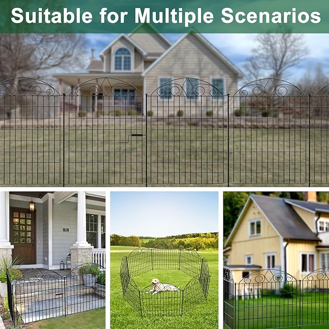 SUNLAX 5 Panels Garden Fence 12ft(L) x 40in(H) Metal Fence Panels Dog Fence Animal Barrier Fence No Dig for Backyard Outside Yard Patio Without Gate