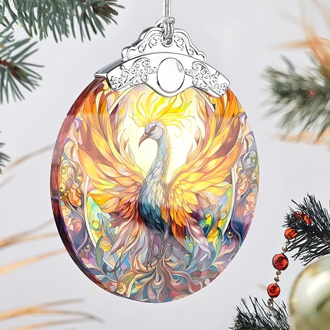 Phoenix Stained Glass Ornament - Christmas Tree Decor, Spreading Wings