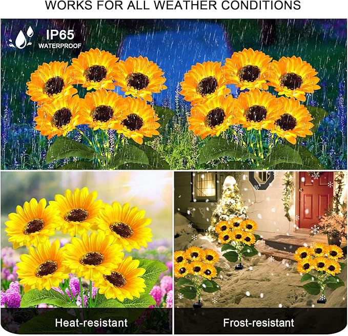 6 Pack Solar Sunflower Garden Lights 36 Vibrant Sunflowers LED Outdoor Decorative Stake Lights for Yard, Patio, Lawn, Pathway, IP65 Waterproof, Gardening Gift for Mom, Grandma, and Friends
