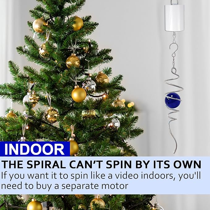 Gazing Ball Spiral Tail,Wind Spinner Tail with Dark Blue Glass Orb,Wind Spinners Stabilizer,Visual Illusion in Spinning Hanging Rotating Art Decor,Indoor Outdoor Garden Decoration-13in