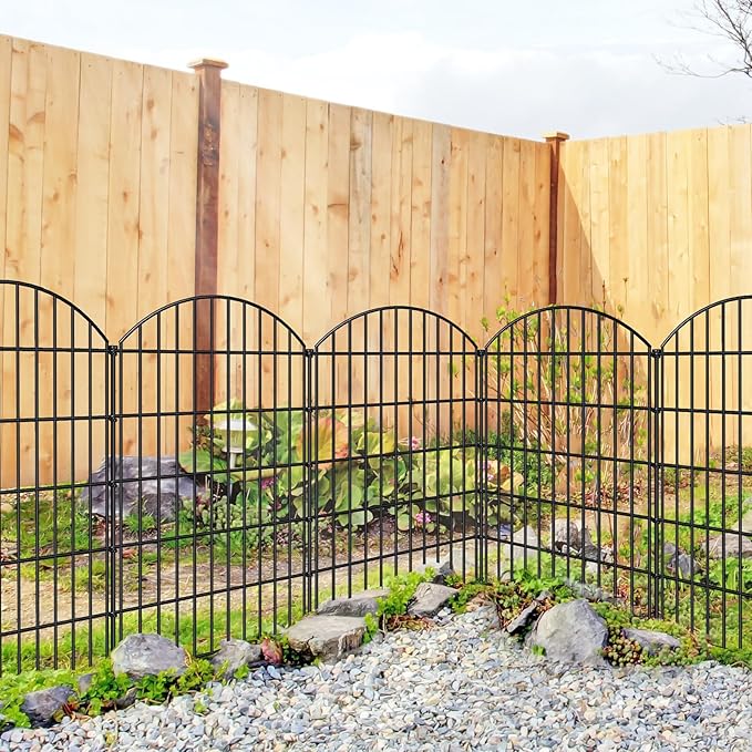 Metal Garden Fence 42in (H) x 23.3ft (L), 10 Panels + 11 Stakes Dog Fence Border Fence Animal Barrier, No Dig Garden Fencing for Yard Flower Bed Lawn Patio Outdoor, CTW4210 Black