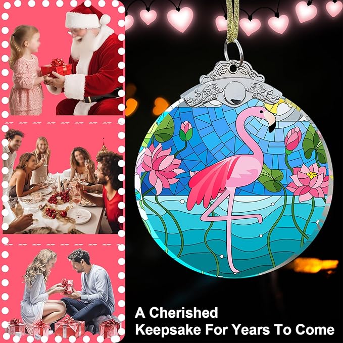 Flamingo Christmas Ornaments - Flamingo Gifts for Women Men - Flamingo Christmas Tree Decorations - Flamingo Gift Ideas Crystal Glass 3" - Xmas Gifts for Flamingo Lovers