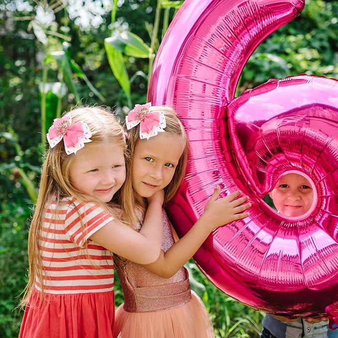 2Pcs Birthday Hair Bow for Baby Girls 2 3 4 5 6 7 Years Sprinkle Decorations Confetti Ice Cream Party Pink Pigtail Hair Accessories for Six 6th Birthday