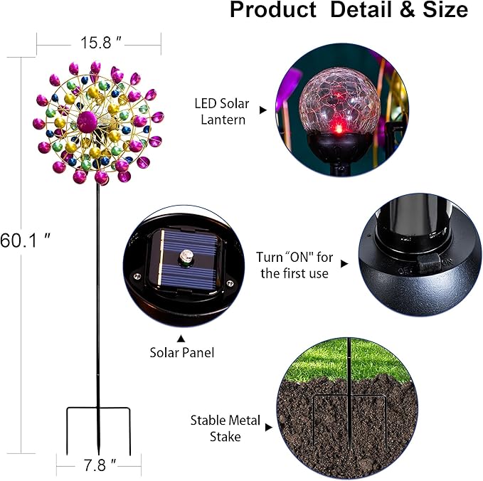 Large Wind Spinners Outdoor Solar Garden Decor Light - Unique Ferris Wheel Shaped Colorful Windmill, Durable Waterproof Design for Garden, Lawn, Patio