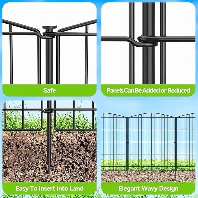 INJOPEXI Garden Fence 6 Panels 11.8ft (L)×30in (H) Decorative Garden Fences with 6 Panels Rustproof Wire No Dig Garden Fence Animal Barrier Fencing Outdoor for Backyard Patio - Without Fence Gate