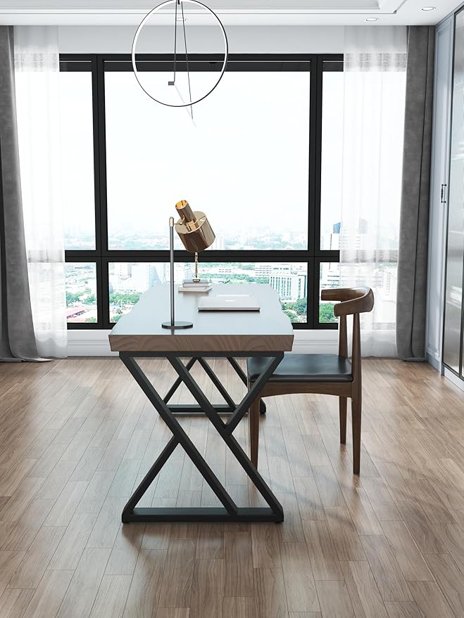 Solid Wood Desk 55 inches Wide Home Office Desk,Metal Modern Industrial Writing Table, Workstation, Perfect Table for Your workspace Study Table Furniture in Rustic Natural Aged Brown
