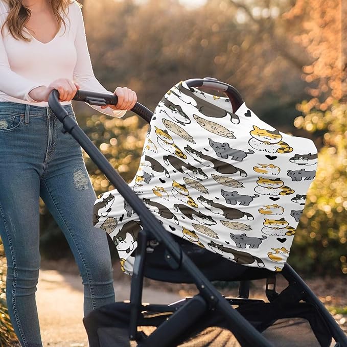 GIFTPUZZ Cute Cats Nursing Cover for Breastfeeding Car Seat Covers for Babies Blocks Sunlight Ultra-Soft Car Seat Canopy Breathable Multipurpose Design Light Blanket Stroller Cover