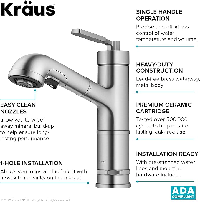 KRAUS Allyn Pull-Out Single Handle Kitchen Faucet in Spot-Free Stainless Steel, KPF-4103SFS