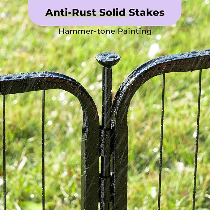 SunsGrove Garden Fence 40 in(H) x 8.9 ft(L) 4 Panels, Heavy Duty Metal Animal Barrier Fence for Dogs, Easy No-Dig Setup, Decorative Dog Fences, Black
