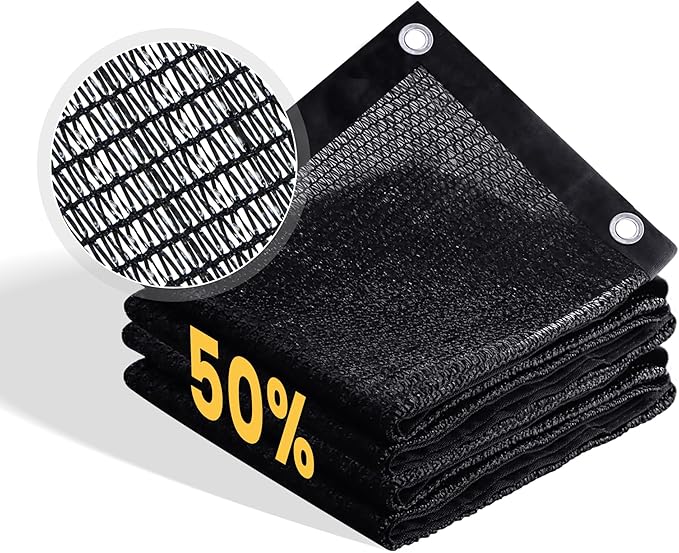 VICLLAX 50% Shade Cloth, 7x7FT Durable Black Mesh Trap with Every 3 FT Grommet, Sun Shade Fabric Netting for for Plants Cover, Greenhouse, Chicken Coop, Barn Kennel, Garden Patio