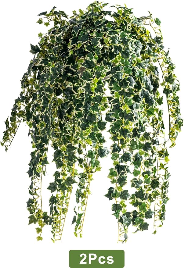 2PCS Fake Plants Decor,Artificial Morning Glory for Home Decor Indoor,Fake Ivy Plants Realistic Faux Plants Indoor for Home Living Room Bedroom Office Decoration