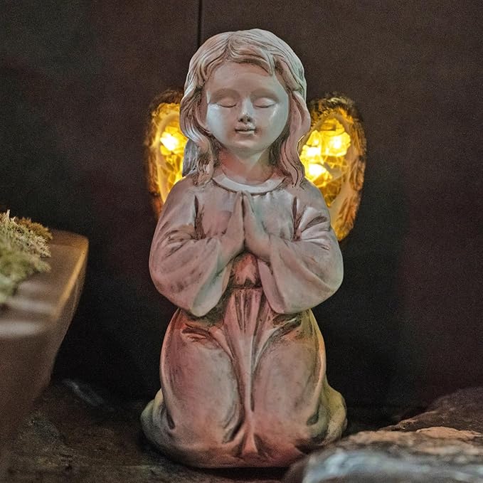 Outdoor Decor - Angel Statue, Solar Powered, Praying Angel for Patio, Lawn, Porch