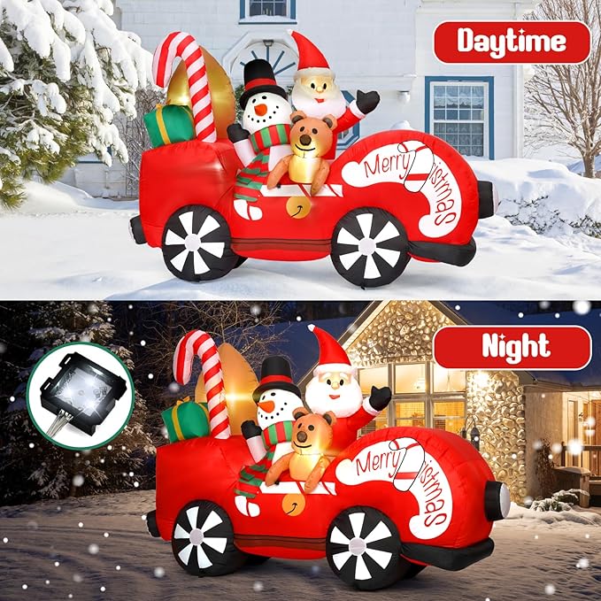 Outdoor Christmas Inflatabes Decoration, 7FT Inflatable Christmas Santa Claus with Snowman and Bear, Outdoor Blow Up Yard Decorations with Built-in LED for Holiday Lawn Yard Garden Decor