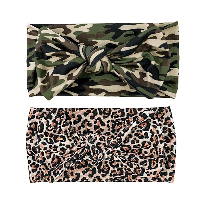 LemonSpce Handmade Baby Head wrap with Bows Stretchy Soft Infant Comfortable Baby Bow for Newborn girls and boys,Toddler-Leopard Camo Printed Hair Accessories