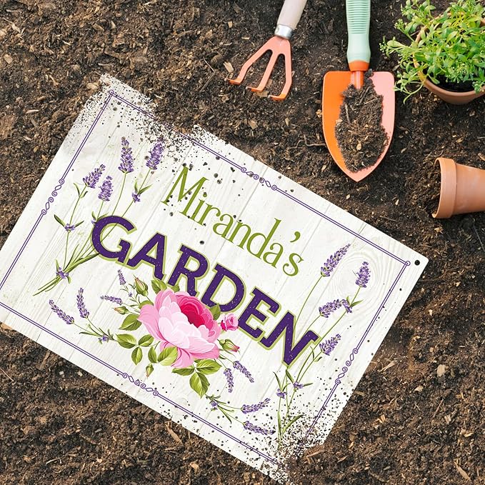 Custom Garden Sign, Christmas Present, Personalized Name/Text for Backyard Décor Sign, 10x14 Inches, Rust Free .040 Aluminum, Fade Resistant, Made in USA by Sigo Signs