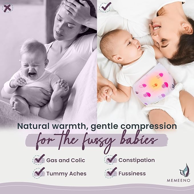 MEMEENO Baby Belly Band - Gas & Colic Relief, Heated Tummy Wrap for Newborns