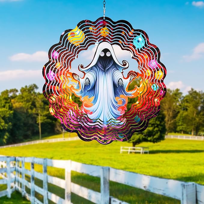 Ghost Metal Wind Spinners Outdoor for Gifts for Women/Men-12 inch 3D Kinetic Sculpture for Silhouette,Hanging Wind Spinner Decoration for Halloween,Patio,Yard,Porch,Backyard,Garden Decor