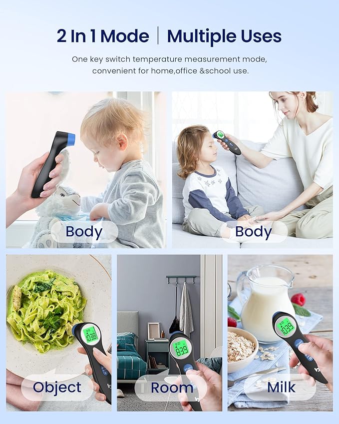 Forehead Thermometer for Adults and Kids, Digital Touchless Thermometer for Baby, Infants and Toddlers, 3 Color Fever Alarm,1s Fast Accurate Reading, Non Contact