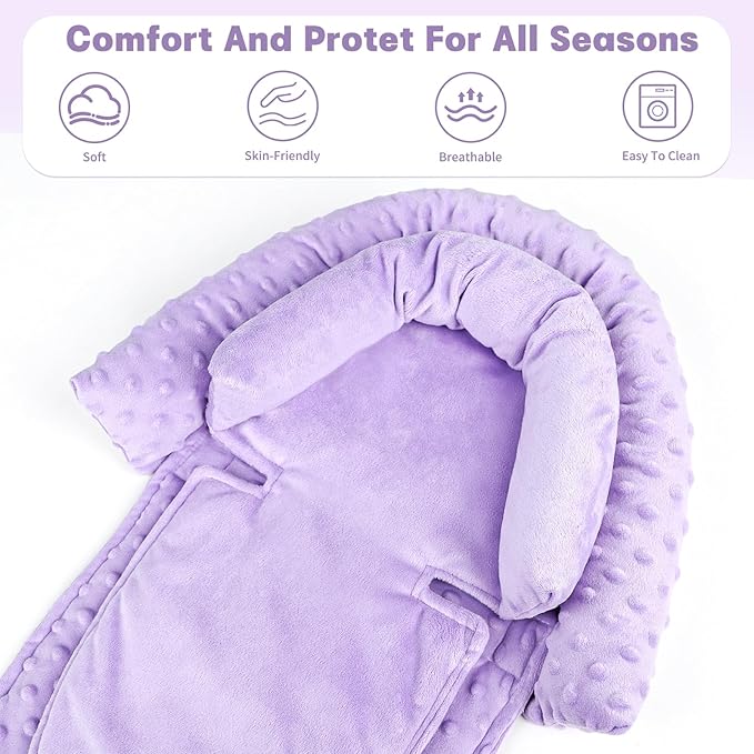 Infant Car Seat Insert, HNHUAMING Baby Car Seat Head & Body Support with 2 Strap Pads, Ultra Soft Newborn Preemie Carseat Insert Cushion for Girls Boys, Fits Car Seat, Stroller, Swing, Bouncer, Purple