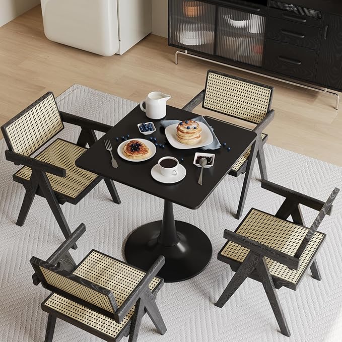 24" Black Tulip Table for Kitchen, Small Square Dining Table for 2 Person, Mid Century Modern Tables with Sturdy Metal Pedestal Base for Living Room, Cafe, Office, Pub, Bar, Bistro