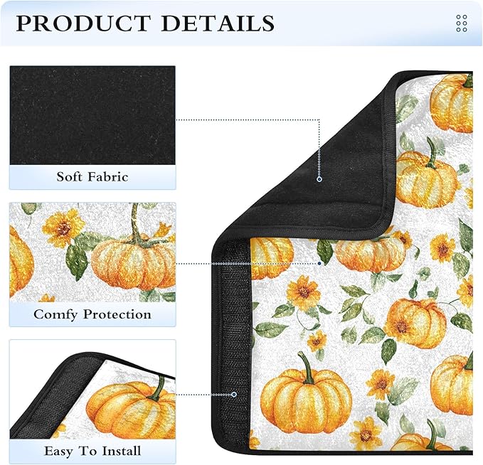 CHIFIGNO 2 Pack Orange Autumn Pumpkins Sunflowers Car Seat Belt Covers Universal Seat Belt Cushion Cover Seat Belt Shoulder Pad Protect Your Neck and Shoulder