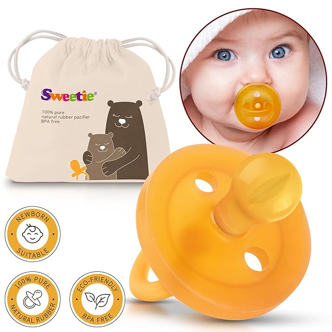 SWEETIE Rubber Pacifier Natural Rubber Pacifier Rounded (Natural Color, 0-6 Month)
